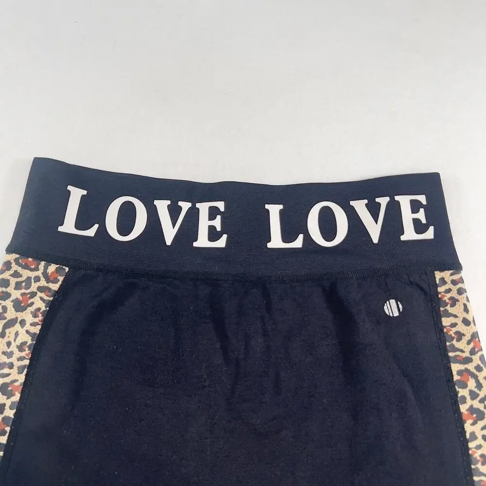 LA Winner Leggings Woman's One Size Workout Pants Animal Print Leopard LOVE Band